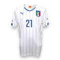 Maglia Italia Away 2014 bianca Pirlo numero 21 – Puma – gessata blu stemma FIGC – Mondiali Brasile condizioni Excellent