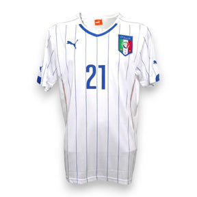 Maglia Italia Away 2014 bianca Pirlo numero 21 – Puma – gessata blu stemma FIGC – Mondiali Brasile condizioni Excellent