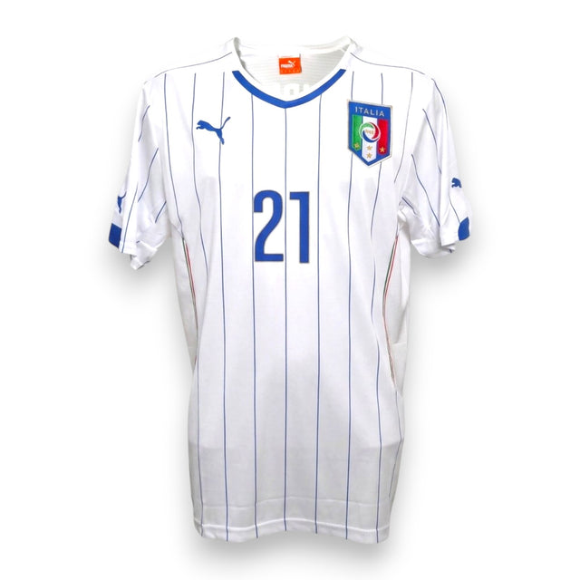 Maglia Italia Away 2014 bianca Pirlo numero 21 – Puma – gessata blu stemma FIGC – Mondiali Brasile condizioni Excellent