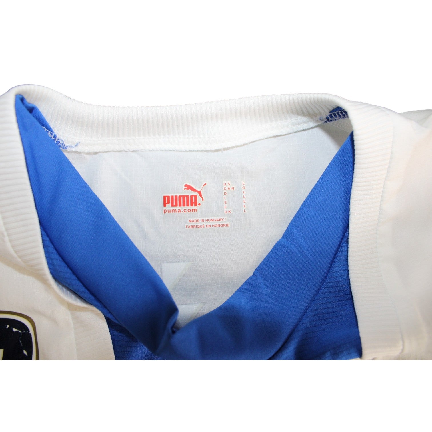 Etichetta interna Puma Made in Hungary taglia L maglia Italia Under 21 2007 collo azzurro