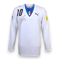 Maglia Italia Under 21 Away 2007 Rosina Player Issued autografata fronte – Puma bianca numero 10 stemma FIGC patch UEFA Under 21