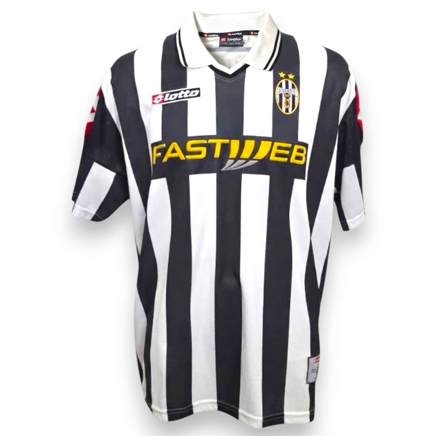Maglia Juventus Home 2001-02 numero 20 Lotto – strisce bianconere Fastweb colletto polo inserti rossi – Vintage Serie A