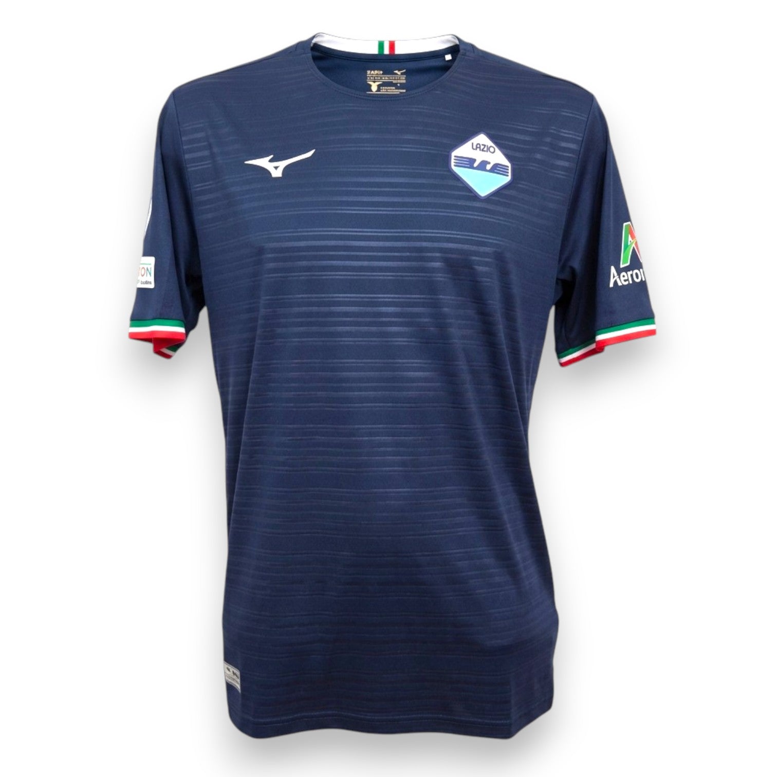 Maglia Lazio Away 2023-24 Mizuno navy – sponsor Aeroitalia – stemma celebrativo – polsini tricolore – condizioni Excellent