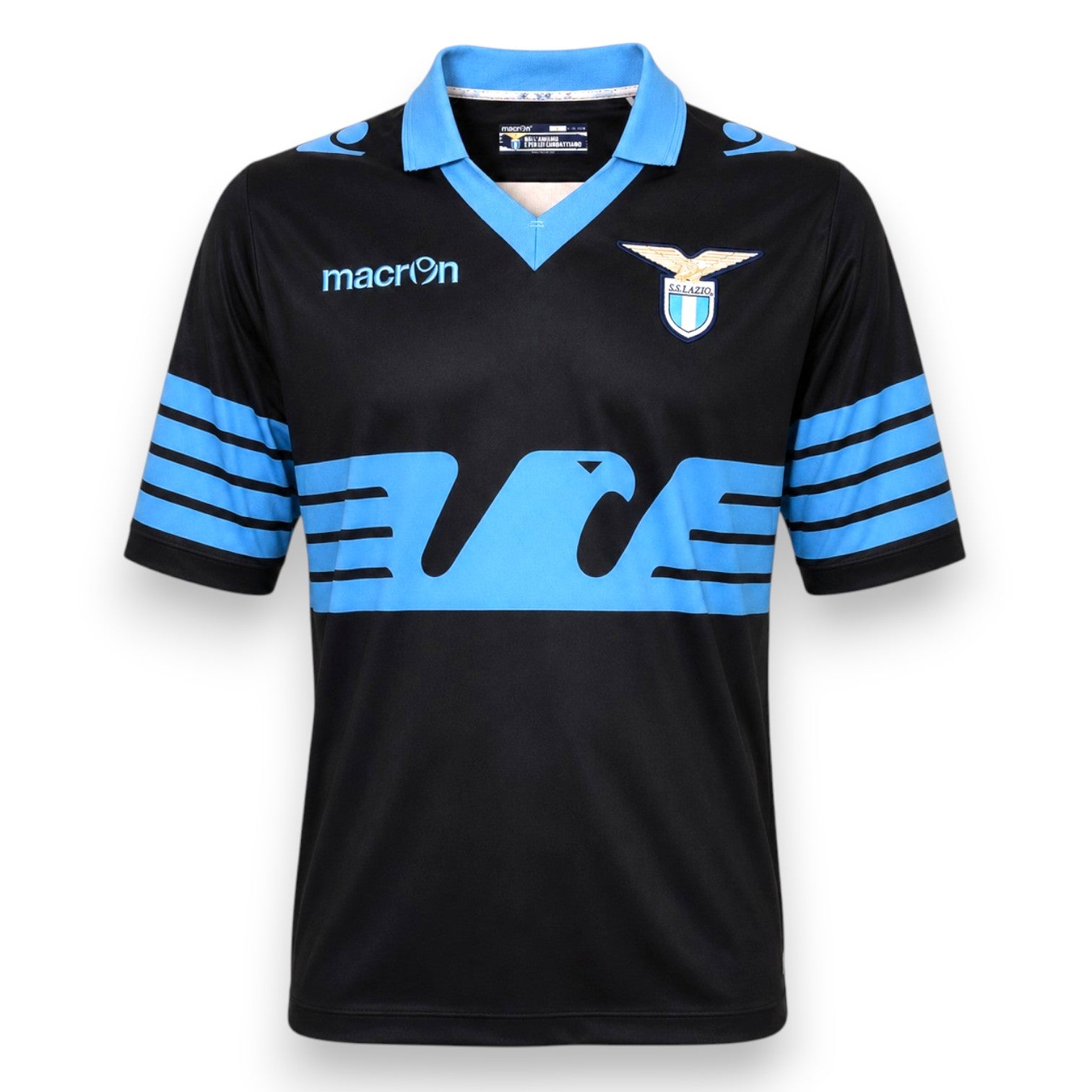 Maglia Lazio Away 2014-15 numero 11 Macron – nera con grafica aquila celeste colletto polo – Store Serie A