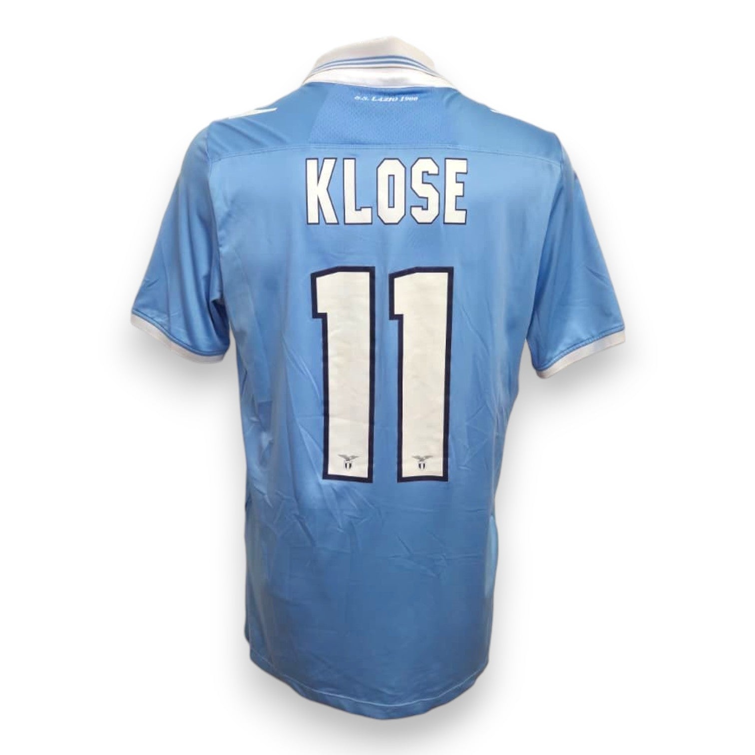 Retro maglia Lazio Home 2012-13 numero 11 Klose – nameset bianco bordo blu – scritta S.S. Lazio 1900 sulla nuca