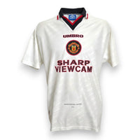 Maglia Manchester United Away 1996-97 Cantona numero 7 – Umbro – sponsor Sharp Viewcam bianca – taglia L condizioni Very Good vintage