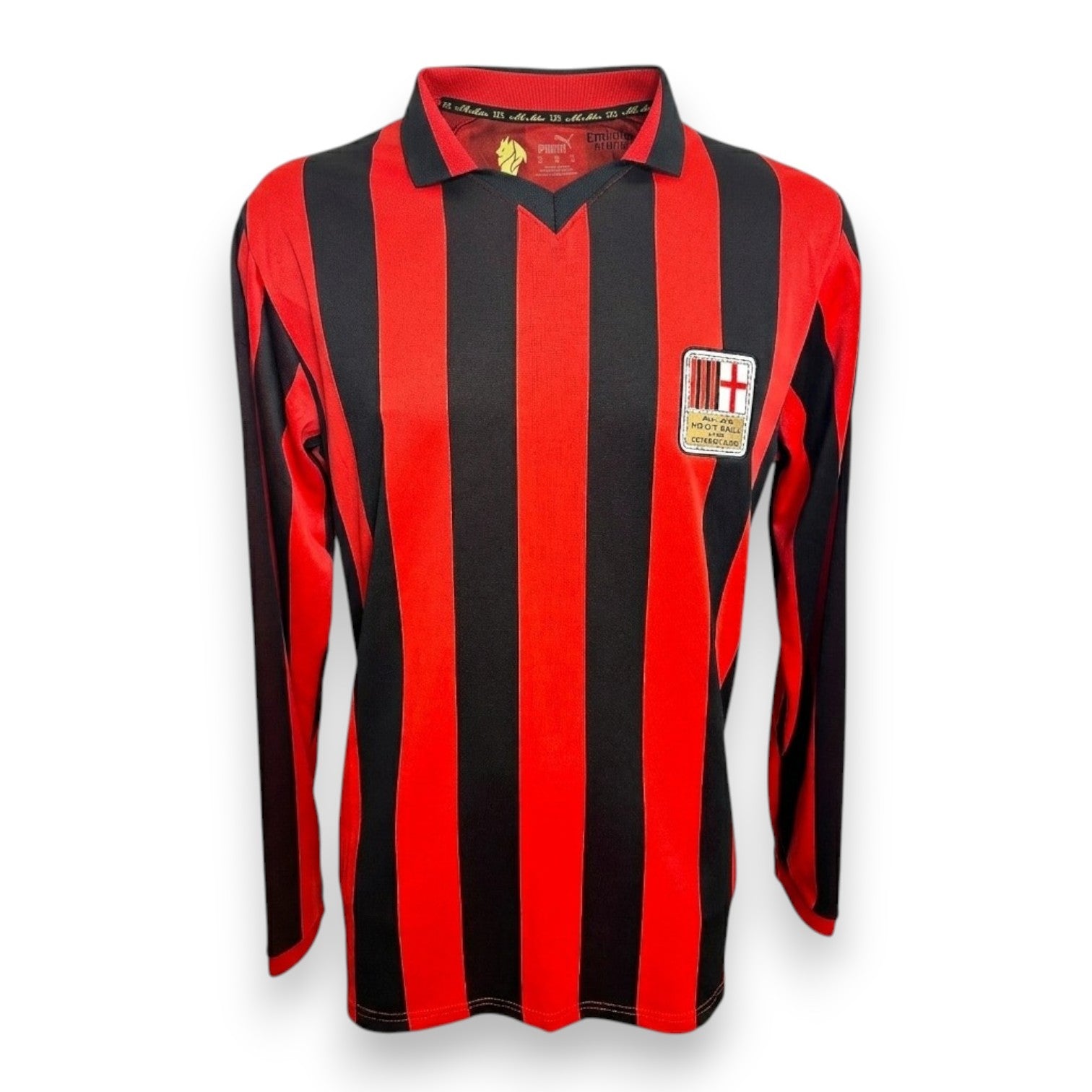 Maglia AC Milan Retro Style 125° Anniversario manica lunga – righe rossonere – toppa heritage Milan Foot Ball and Cricket Club
