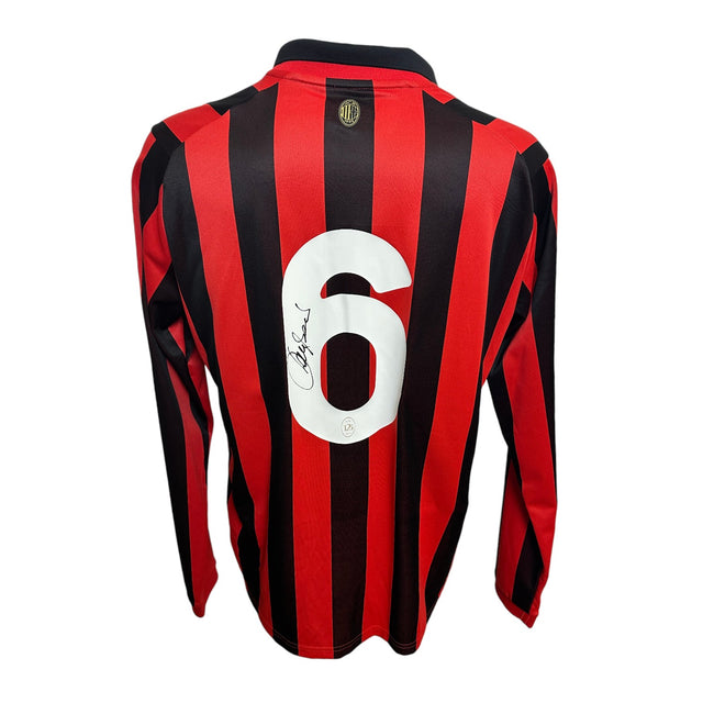 Retro maglia Milan 125° Anniversario numero 6 bianco con logo ACM 125 1899 – autografo originale Franco Baresi pennarello nero