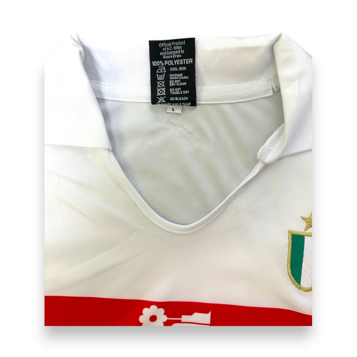Etichetta Official Product of A.C. Milan licensed to Score Draw, taglia L – maglia replica ufficiale 1988/89