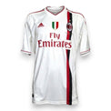 Maglia Milan Away 2011/12 Adidas bianca con banda rossonera, scudetto e sponsor Fly Emirates – fronte