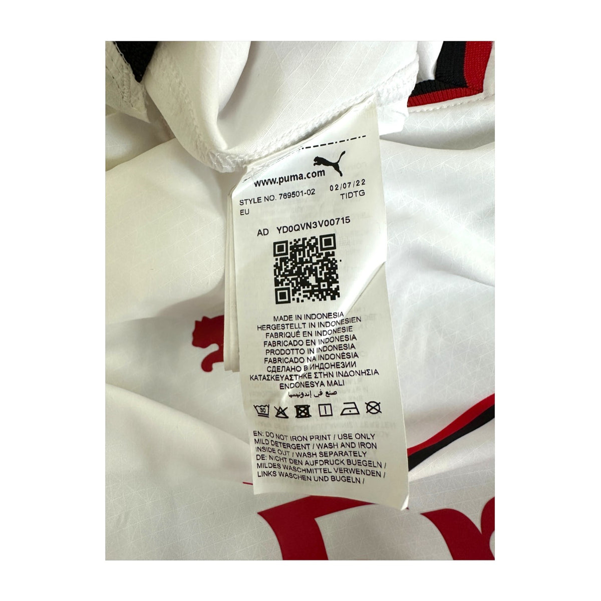 Etichetta composizione Puma maglia Milan Away 2022-23 – Made in Indonesia