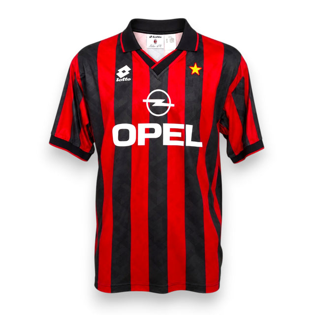 Maglia Milan Home 1995-96 Roberto Baggio Lotto – store autentica – sponsor Opel – stemma con stella – vintage XL