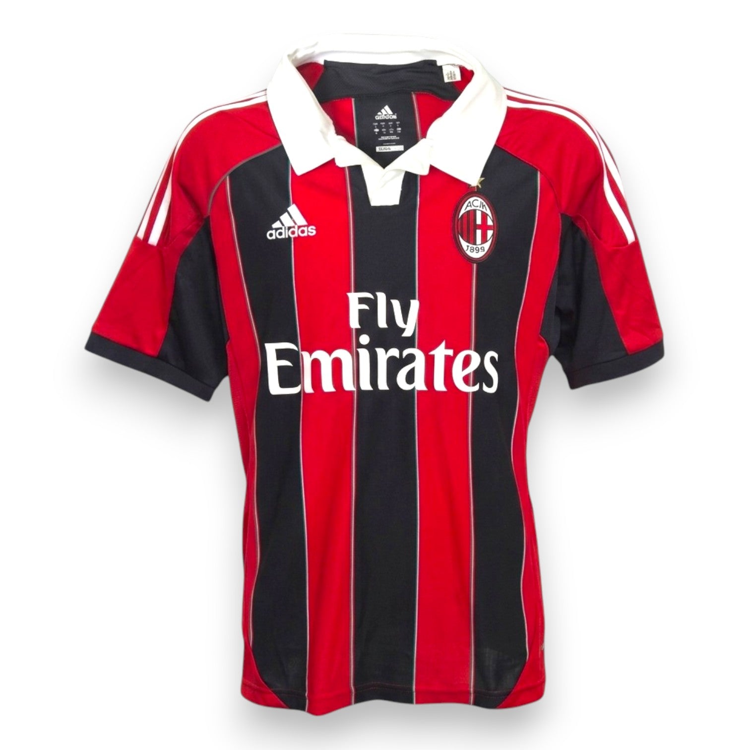 Maglia AC Milan Home 2012-13 numero 45 Adidas – strisce rossonere Fly Emirates colletto polo bianco – Store Serie A