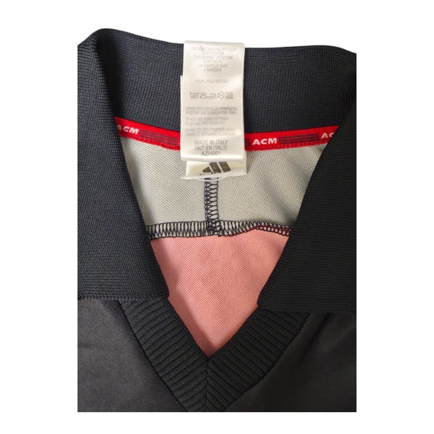 Etichetta composizione maglia Milan 2000-01 Adidas – made in Italy – codice AZH001 – 100% poliestere