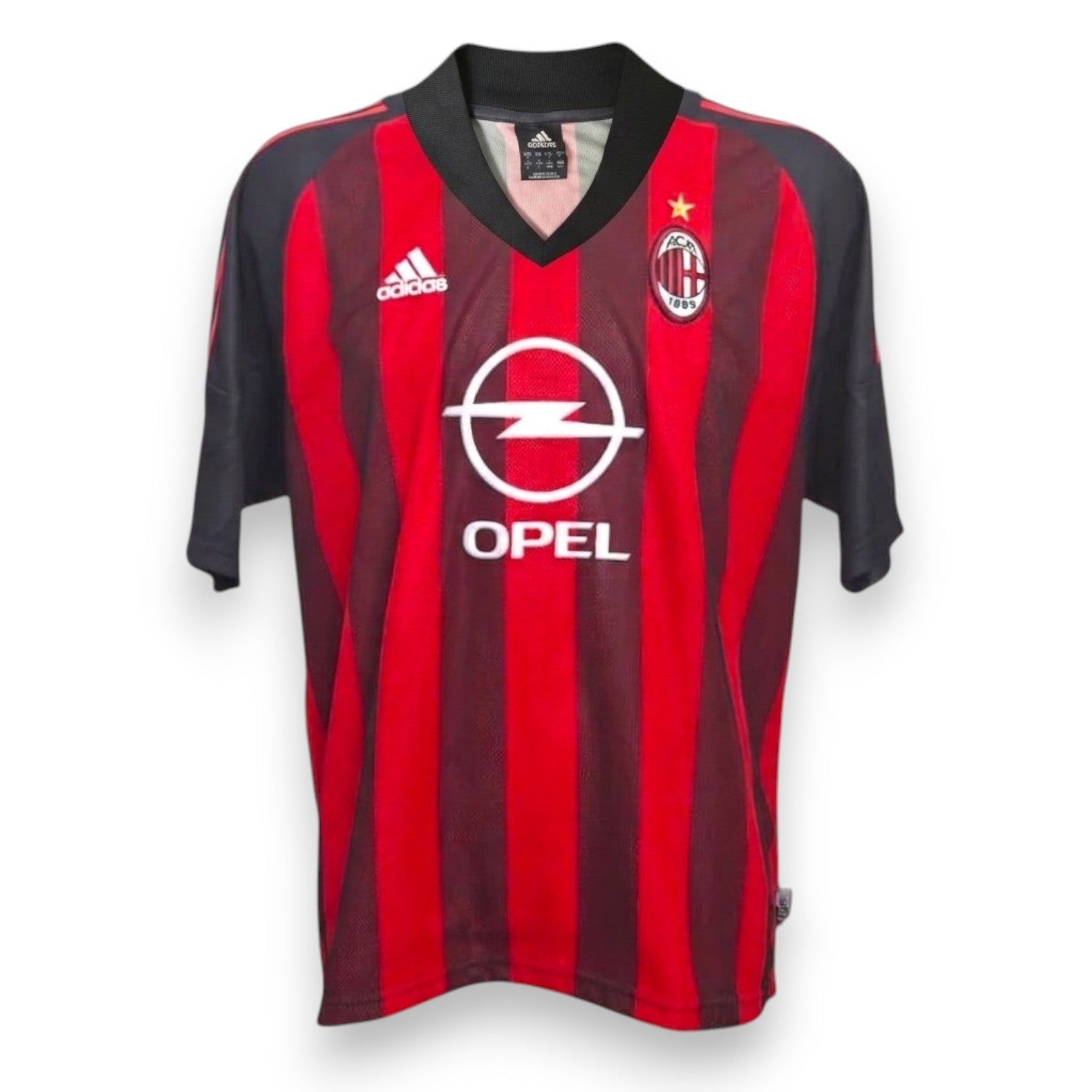 Maglia AC Milan Home 2002-03 numero 11 Adidas – strisce rossonere Opel collo a V nero – Vintage Serie A