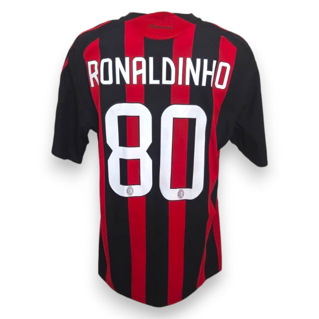 Retro maglia Milan 2008-09 numero 80 Ronaldinho – nameset originale – righe rossonere Adidas