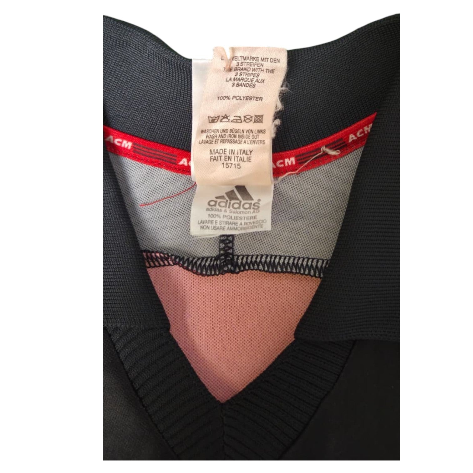 Etichetta composizione maglia Milan 2000-01 Adidas – made in Italy – codice 685348 AZH001 – 100% poliestere
