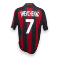 Retro maglia Milan 2000-01 numero 7 Shevchenko – nameset replica – colletto Milan A.C. – righe rossonere Adidas