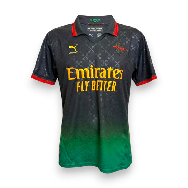 Maglia AC Milan x Off-White Fourth Kit 2024-25 Tijjani Reijnders autografata – Puma edizione limitata – sponsor Emirates – condizioni Excellent
