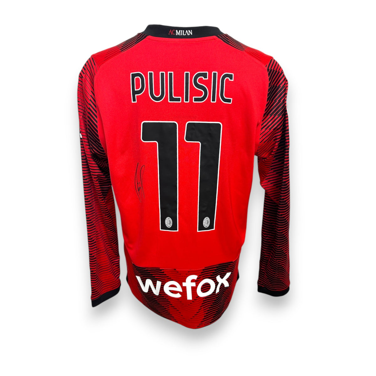 Retro maglia Milan Home 2023-24 manica lunga nameset PULISIC numero 11 con autografo originale