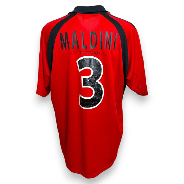 Retro maglia Milan Third 2001/02 Paolo Maldini numero 3 stampato nero con firma autografo originale pennarello nero patch 5 Coppe Campioni Adidas Store autografata