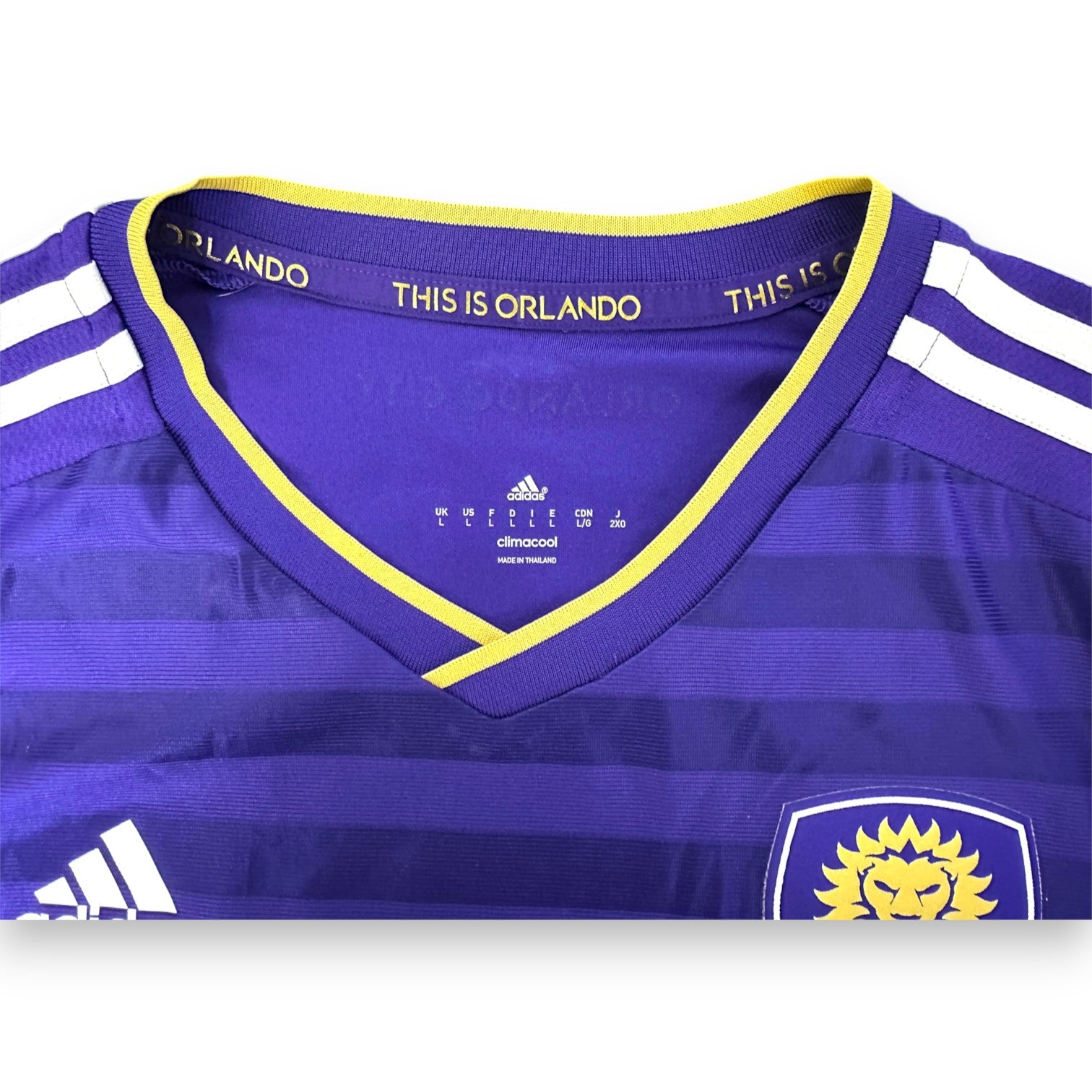 Colletto maglia Orlando City Home 2016 – etichetta This is Orlando – logo Adidas Climacool taglia L