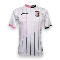 Maglia U.S. Città di Palermo Away 2014-15 Joma Store – fronte bianco con righe verticali rosa e nere, stemma rosanero e logo Joma