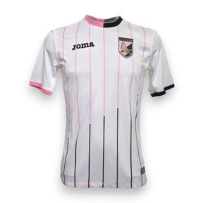 Maglia U.S. Città di Palermo Away 2014-15 Joma Store – fronte bianco con righe verticali rosa e nere, stemma rosanero e logo Joma