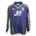 Maglia Parma Away 2001/02 Ferrari Player Issued autografata fronte – Champion blu navy sponsor Joy Parmalat stemma Parma colletto polo