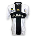 Maglia Parma Centenario 2013-14 Store replica Errea – croce nera sponsor Folletto Navigare – crest 100 Parma – Cassano