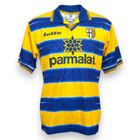 Maglia Parma Home 1998-99 Lotto gialloblù – sponsor Parmalat – stella blu – colletto polo – condizioni Excellent vintage