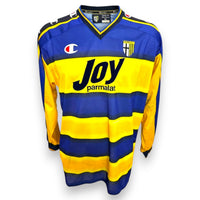 Maglia Parma Home 2001-02 Champion gialloblù – sponsor Joy Parmalat – stemma Parma AC