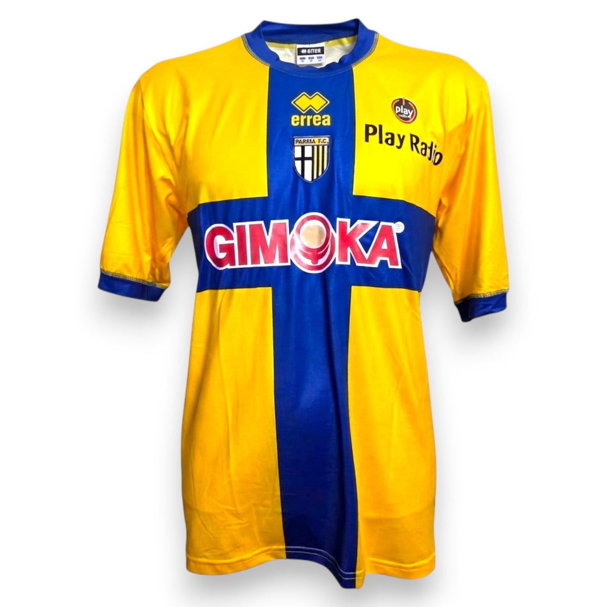 Maglia Parma Third 2006/07 Erreà Player Issued gialla con croce blu e sponsor Gimoka – fronte