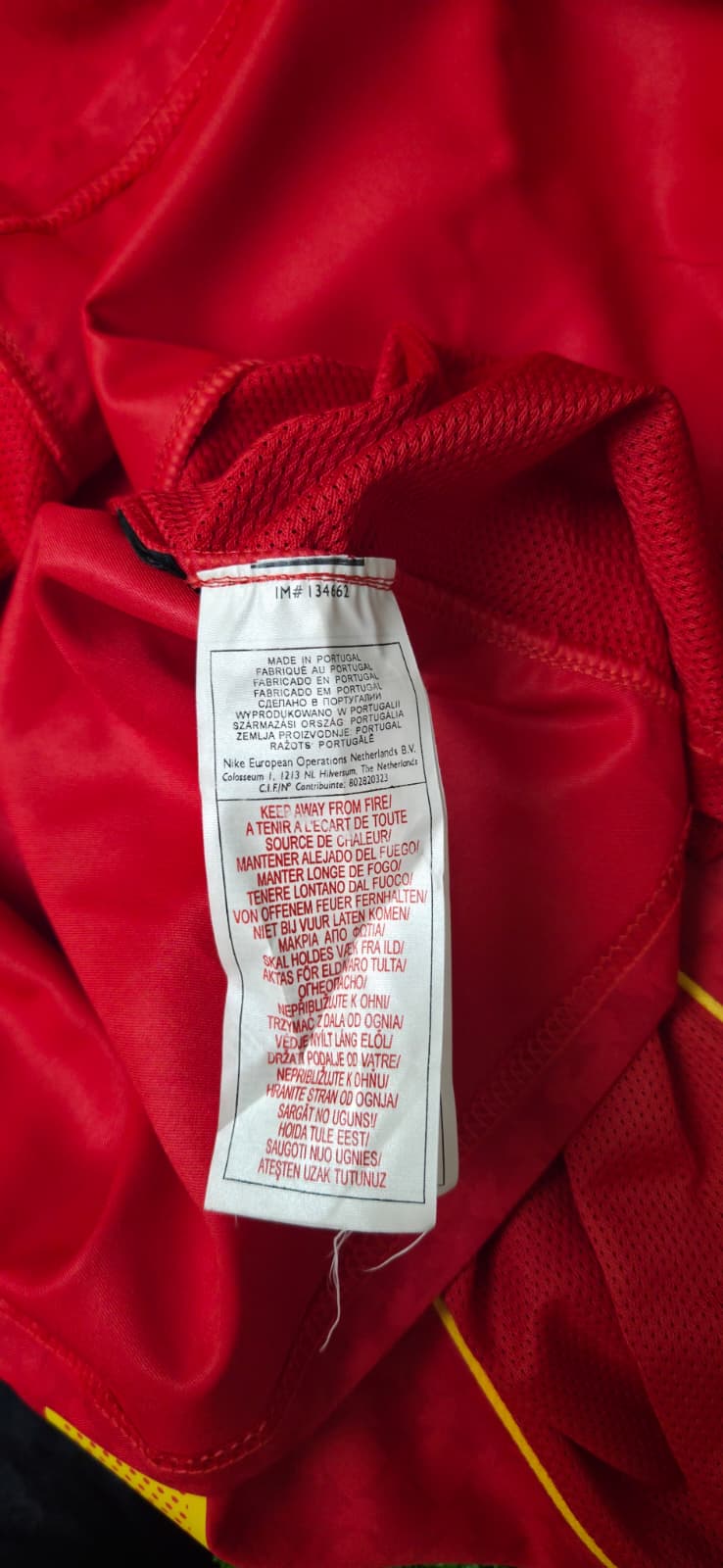 Etichetta interna maglia Portogallo 2004 Nike – Made in Portugal istruzioni lavaggio