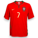 Maglia Portogallo Home 2008 Cristiano Ronaldo numero 7 Nike rossa – stemma FPF e swoosh oro colletto verde