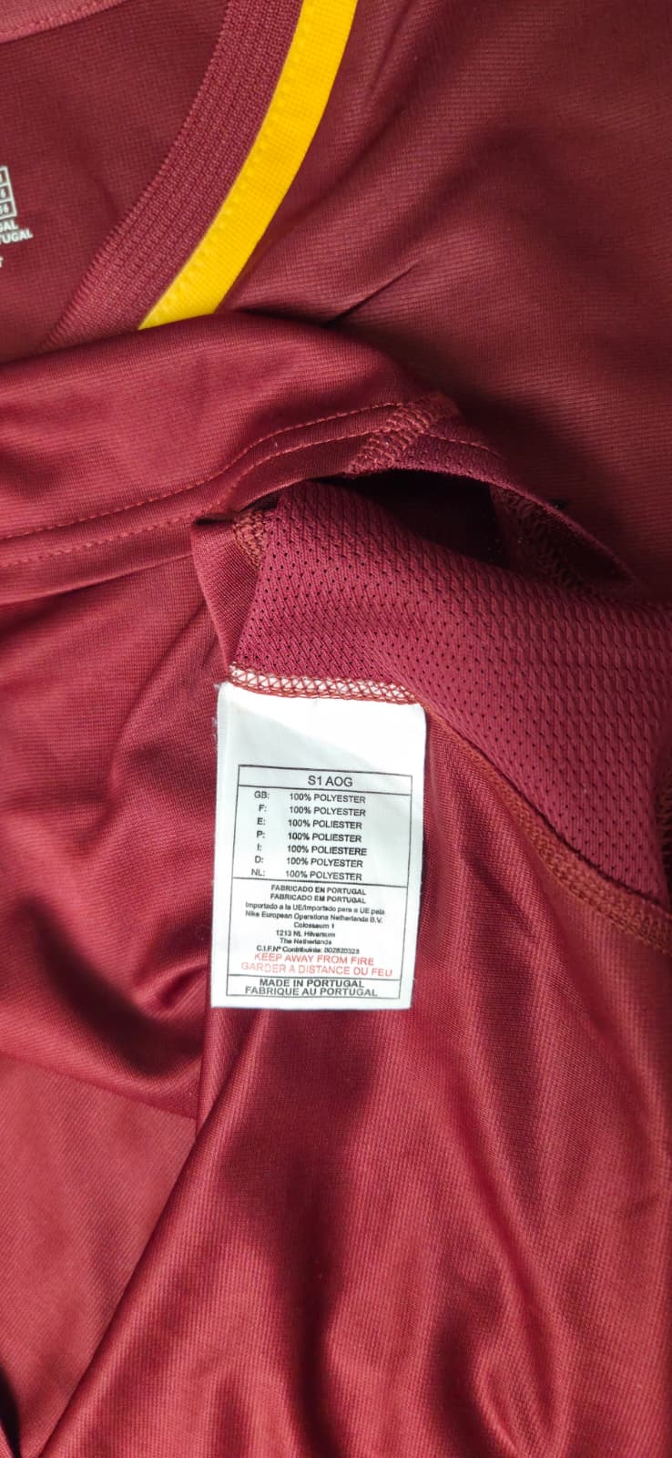 Etichetta interna maglia Portogallo 2000 Nike Dri-FIT – Made in Portugal composizione poliestere