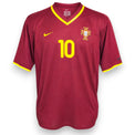 Maglia Portogallo Home 2000 Vintage Rui Costa numero 10 Nike bordeaux – stemma FPF e collo a V giallo