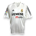 Maglia Real Madrid Home 2004/05 Adidas originale Vintage con sponsor Siemens mobile e patch LFP – fronte