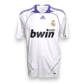 Maglia Real Madrid Home 2007-08 Raúl numero 7 – Adidas – sponsor bwin.com bianca dettagli viola – condizioni Excellent