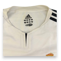 Dettaglio etichetta interna maglia Real Madrid Home 2004-05 Adidas ClimaCool tabella taglie internazionali D-XXO I-L E-L USA-L colletto raglan traforato bianco mesh