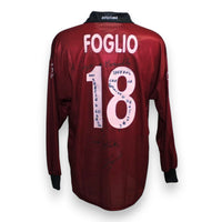 Retro maglia Reggina 1999/2000 numero 18 Foglio bianco – autografo con dedica Paolo Foglio Asics amaranto Serie A