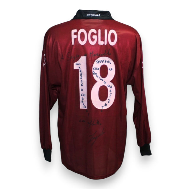 Retro maglia Reggina 1999/2000 numero 18 Foglio bianco – autografo con dedica Paolo Foglio Asics amaranto Serie A