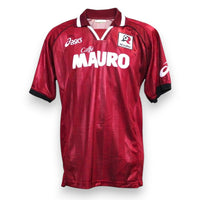 Maglia Reggina Home 2000/01 Mamede Player Issued autografata fronte – Asics amaranto colletto polo bianco sponsor Caffè Mauro stemma Reggina