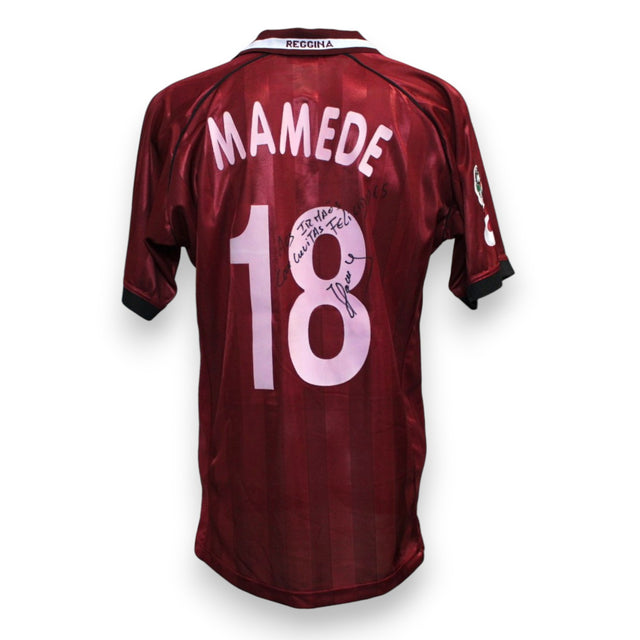 Retro maglia Reggina 2000/01 numero 18 Mamede bianco – autografo con dedica in portoghese José Mamede Asics amaranto
