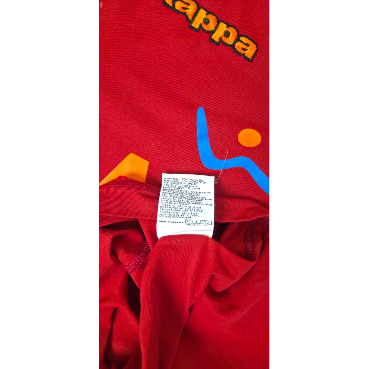 Etichetta interna maglia Roma Home 2010-11 Kappa – Made in Albania – Annual 10-11