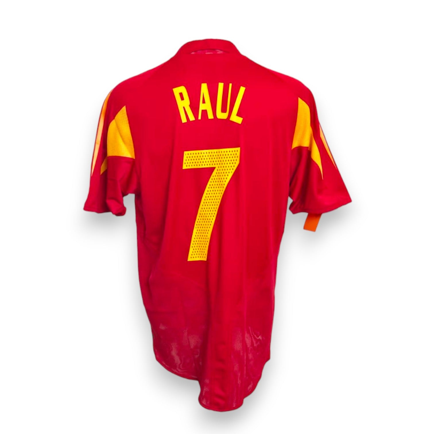 Retro maglia Spagna 2004 numero 7 Raúl Vintage Adidas – nome e numero replica stile commerciale giallo