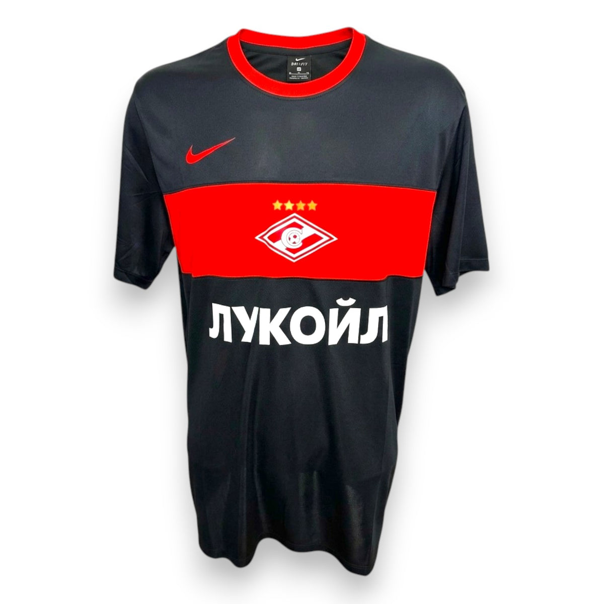 Maglia Spartak Mosca Away 2016/17 Nike originale nera con fascia rossa e sponsor Lukoil – fronte