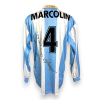 Retro maglia SS Lazio 1999-2000 numero 4 Marcolin Player Issued autografata con dedica originale pennarello nero – Champions League Puma