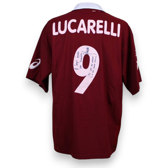 Retro maglia Torino FC Vintage 2001-2003 cognome LUCARELLI stampato bianco numero 9 grande autografo originale Cristiano Lucarelli pennarello blu dedica personalizzata