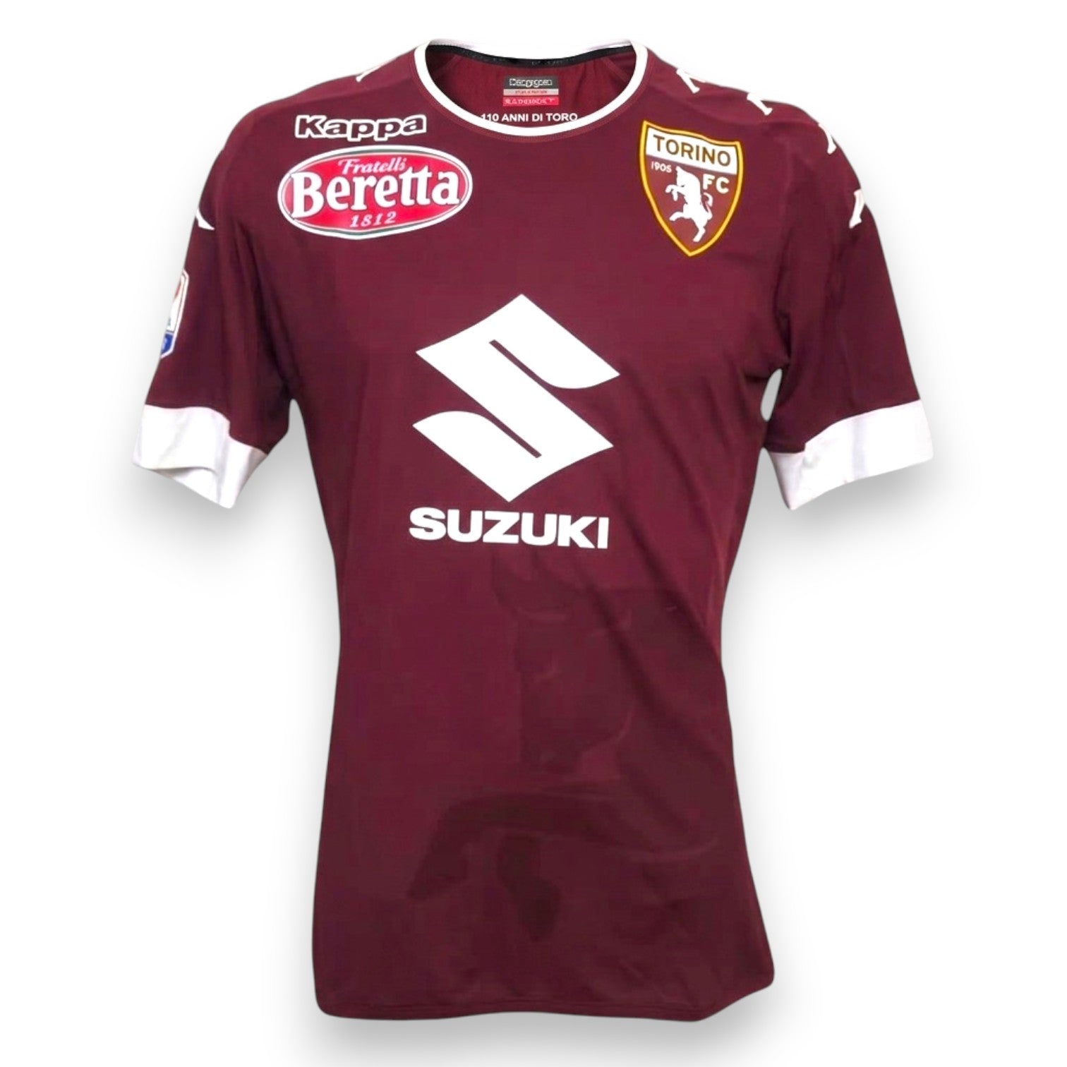 Maglia Torino Home 2016-17 Kappa granata – sponsor Suzuki e Beretta – stemma Toro – bordi bianchi – condizioni Excellent